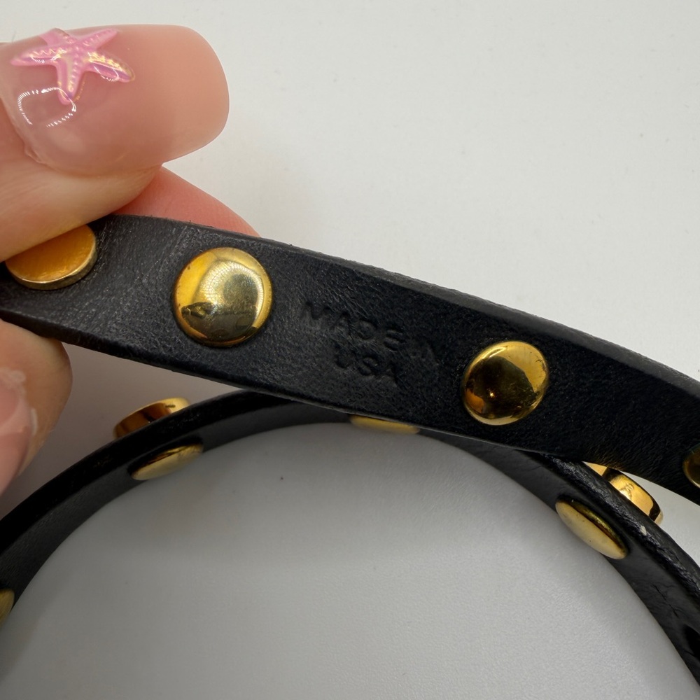Tory Burch black leather and gold tone studded double wrap bracelet! - Picture 11 of 11